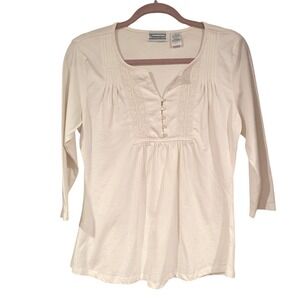 Shenanigans Cream Lace Trim V Neck 3/4 Sleeve Casual Top Womens Vintage‎ Y2K